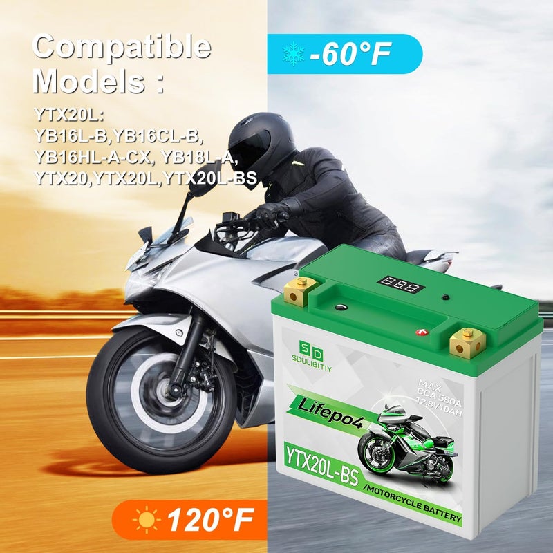 SDULIBITIY بطارية دراجة نارية ليثيوم LiFePO4 YTX20L-BS 12.8V 10Ah 580-750CCA بطارية رياضية للدراجات النارية متوافقة مع ATV و UTV و جت سكي و 4 عجلات و سكوتر و PWC و Seadoo و Polaris وبطارية مولدات - Image 4